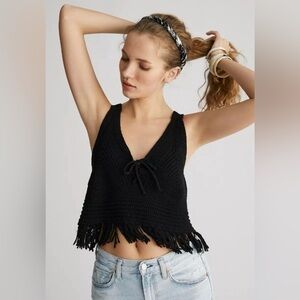 Pilcro From Anthropologie Black Fringe Crop Top